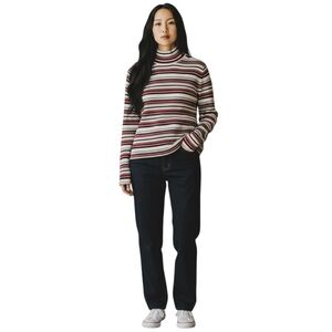 Nine and Co Striped Knit Shirt Women L Buttons Mock Neck Long Sleeve Red Black